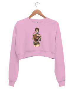 Dövmeli Kız - Tattoo Girl Pembe Kadın Crop Sweatshirt