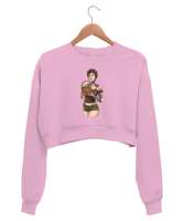 Dövmeli Kız - Tattoo Girl Pembe Kadın Crop Sweatshirt - Thumbnail