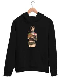 Dövmeli Kız - Tattoo Girl Siyah Unisex Kapşonlu Sweatshirt