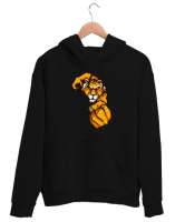 Dövüşçü Aslan - Yumruk Maskot Siyah Unisex Kapşonlu Sweatshirt - Thumbnail