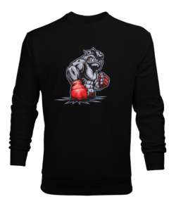 Dövüşcü bulldog baskılı Siyah Erkek Sweatshirt