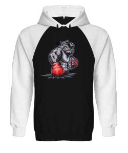 Dövüşçü bulldog baskılı Siyah/Beyaz Orjinal Reglan Hoodie Unisex Sweatshirt