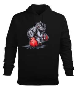 Dövüşcü bulldog Siyah Erkek Kapüşonlu Hoodie Sweatshirt