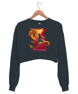 Dragon And Girl Füme Kadın Crop Sweatshirt