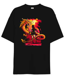 Dragon And Girl Siyah Oversize Unisex Tişört