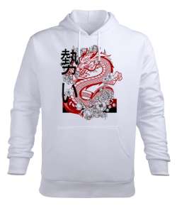 Dragon - Ejderha Beyaz Erkek Kapüşonlu Hoodie Sweatshirt