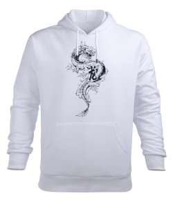 dragon kanji Beyaz Erkek Kapüşonlu Hoodie Sweatshirt