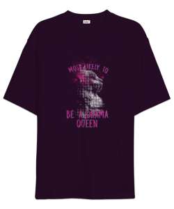 Drama Kraliçesi - Kedi - Queen Cat Koyu Mor Oversize Unisex Tişört