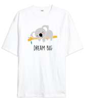 Dream Big - Uyuyan Sevimli Koala Beyaz Oversize Unisex Tişört - Thumbnail