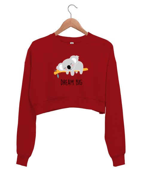 Tisho - Dream Big - Uyuyan Sevimli Koala Kırmızı Kadın Crop Sweatshirt