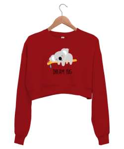 Dream Big - Uyuyan Sevimli Koala Kırmızı Kadın Crop Sweatshirt