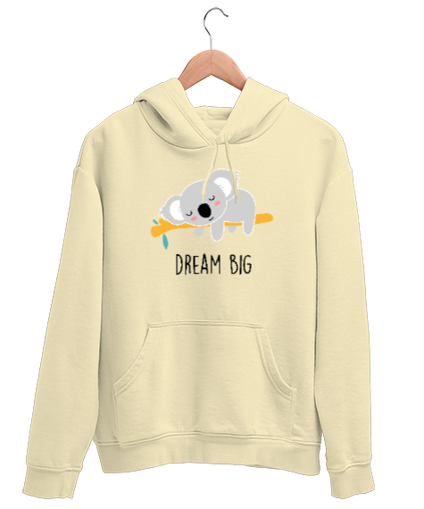 Tisho - Dream Big - Uyuyan Sevimli Koala Krem Unisex Kapşonlu Sweatshirt