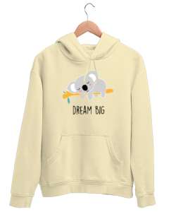 Dream Big - Uyuyan Sevimli Koala Krem Unisex Kapşonlu Sweatshirt