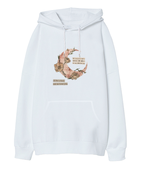 Dream On Beyaz Oversize Unisex Kapüşonlu Sweatshirt