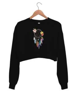 Dreamcatcher Siyah Kadın Crop Sweatshirt