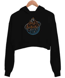 Drop World Siyah Kadın Crop Hoodie Kapüşonlu Sweatshirt