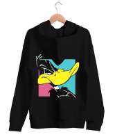 DUCK Siyah Unisex Kapşonlu Sweatshirt - Thumbnail