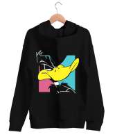 DUCK Siyah Unisex Kapşonlu Sweatshirt - Thumbnail