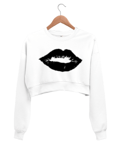 Dudak figürlü Kadın Crop Sweatshirt