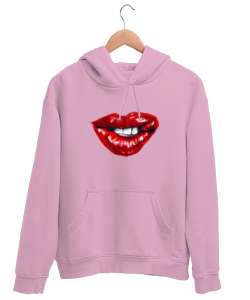 Dudak - Lips Pembe Unisex Kapşonlu Sweatshirt