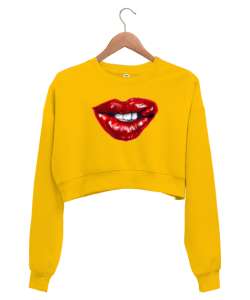 Dudak - Lips Sarı Kadın Crop Sweatshirt