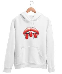 Dudak ve Parmaklar - Lips Beyaz Unisex Kapşonlu Sweatshirt