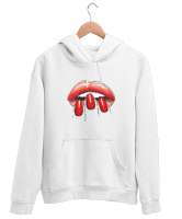 Dudak ve Parmaklar - Lips Beyaz Unisex Kapşonlu Sweatshirt - Thumbnail