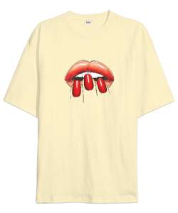 Dudak ve Parmaklar - Lips Krem Oversize Unisex Tişört