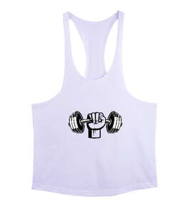 Dumbell kaslı yumruk fitness motivasyon Beyaz Erkek Tank Top Atlet