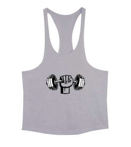 Dumbell kaslı yumruk fitness motivasyon Gri Erkek Tank Top Atlet