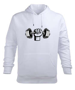 Dumbell yumruk fitness motivasyon Beyaz Erkek Kapüşonlu Hoodie Sweatshirt