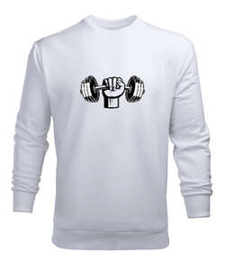 Dumbell yumruk fitness motivasyon Beyaz Erkek Sweatshirt