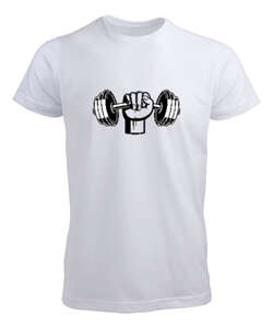 Dumbell yumruk fitness motivasyon Beyaz Erkek Tişört