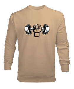 Dumbell yumruk fitness motivasyon Camel Erkek Sweatshirt