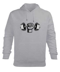 Dumbell yumruk fitness motivasyon Gri Erkek Kapüşonlu Hoodie Sweatshirt