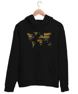 Dünya Dilleri Selam - Merhaba Siyah Unisex Kapşonlu Sweatshirt