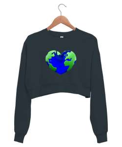 Dünya Füme Kadın Crop Sweatshirt