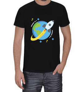 Dünya, Roket Renkli HD Erkek Tişört