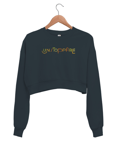 Tisho - Durdurulamaz - Unstoppable - Slogan Füme Kadın Crop Sweatshirt