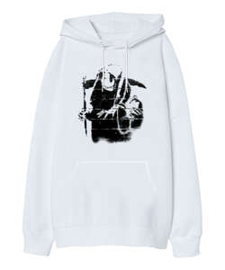 Duvar Resmi - Grafitti- Beyaz Oversize Unisex Kapüşonlu Sweatshirt