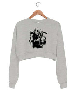 Duvar Resmi - Grafitti- Gri Kadın Crop Sweatshirt