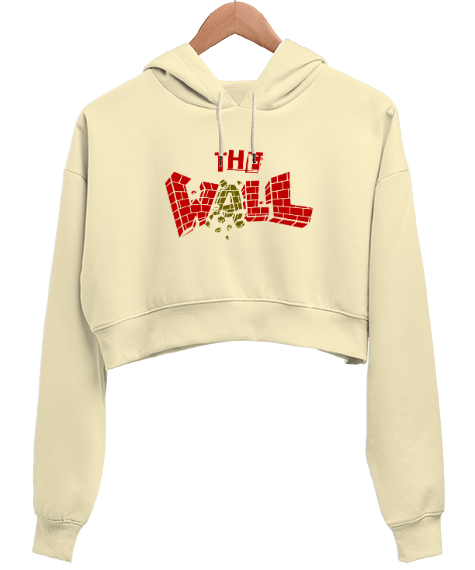 Tisho - Duvar - The Wall Krem Kadın Crop Hoodie Kapüşonlu Sweatshirt