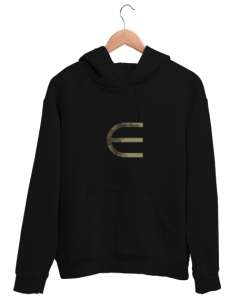 E Harfi Siyah Unisex Kapşonlu Sweatshirt