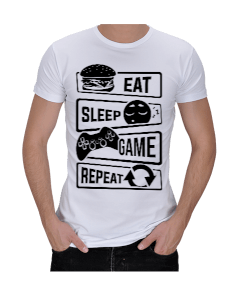 EAT SLEEP GAME REPEAT BASKILI Erkek Regular Kesim Tişört