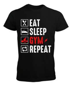 Eat Sleep Gym Repeat Siyah Erkek Tişört