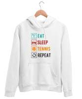 Eat Sleep Tennis Repeat - Ye Uyu Tenis Rutin Beyaz Unisex Kapşonlu Sweatshirt - Thumbnail