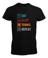 Eat Sleep Tennis Repeat - Ye Uyu Tenis Rutin Siyah Erkek Tişört - Thumbnail