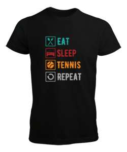 Eat Sleep Tennis Repeat - Ye Uyu Tenis Rutin Siyah Erkek Tişört