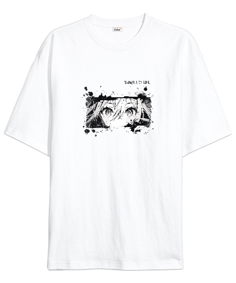 Tisho - EcomEase Grayscale Manga T-Shırt Beyaz Oversize Unisex Tişört