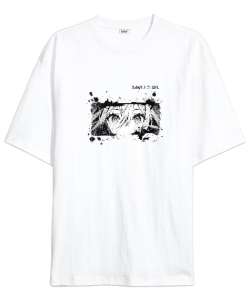 EcomEase Grayscale Manga T-Shırt Beyaz Oversize Unisex Tişört